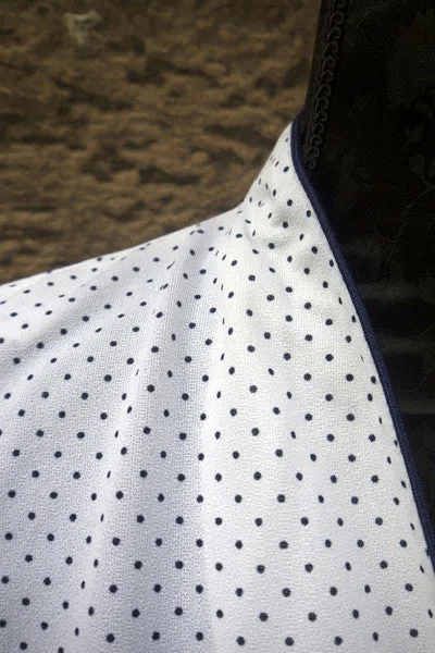 1950s vintage retro white and navy polkadot dress