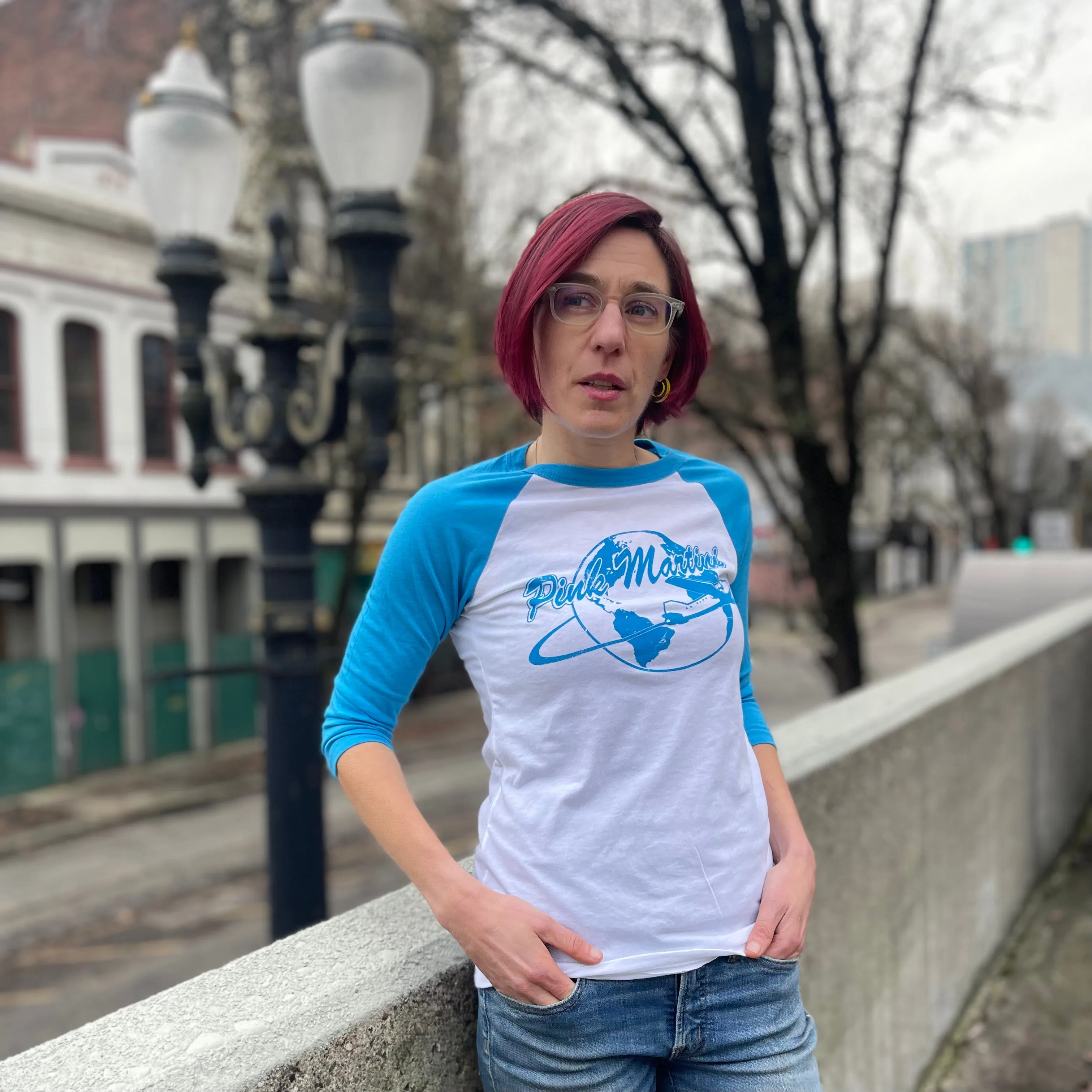 Around the World | Retro Baseball Tee - Blue and White