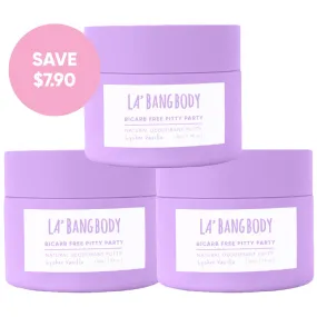 Bi-Carb Free - Lychee & Vanilla -  Pitty Party Natural Deodorant Triple Bundle