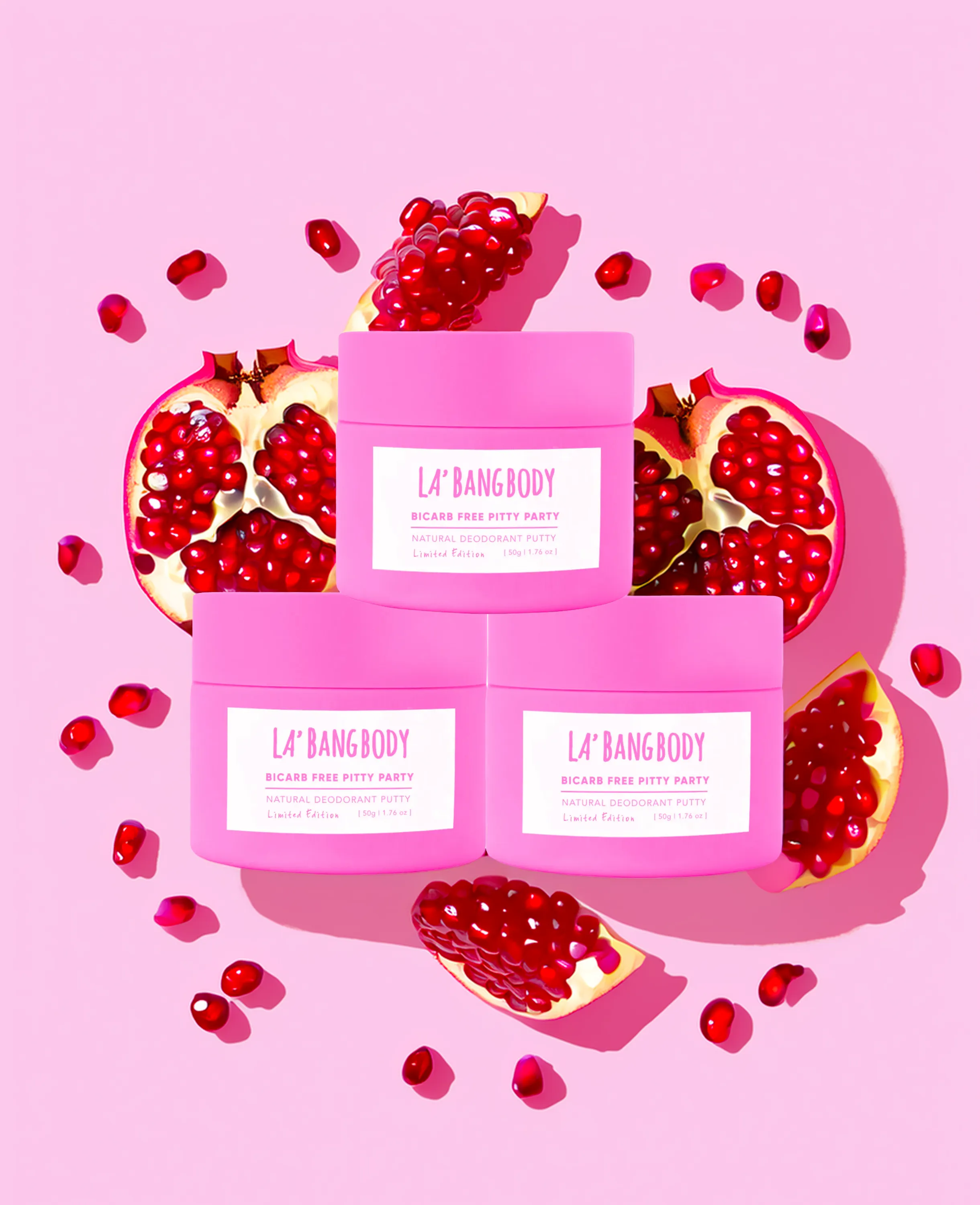 Limited edition Bi-Carb Free - Pomegranate -  Pitty Party Natural Deodorant Triple Bundle