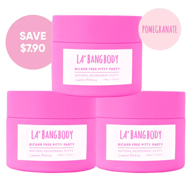 Limited edition Bi-Carb Free - Pomegranate -  Pitty Party Natural Deodorant Triple Bundle