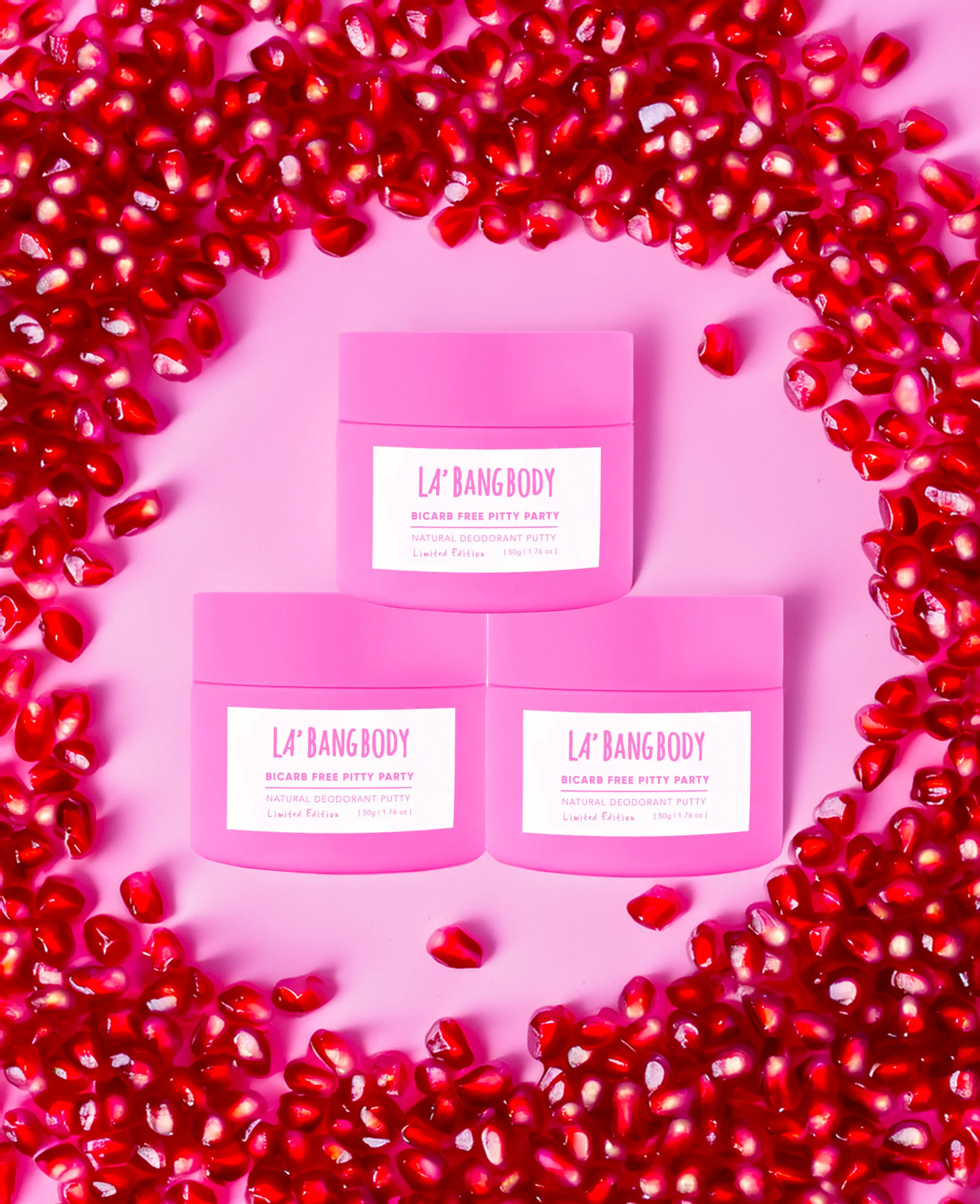Limited edition Bi-Carb Free - Pomegranate -  Pitty Party Natural Deodorant Triple Bundle
