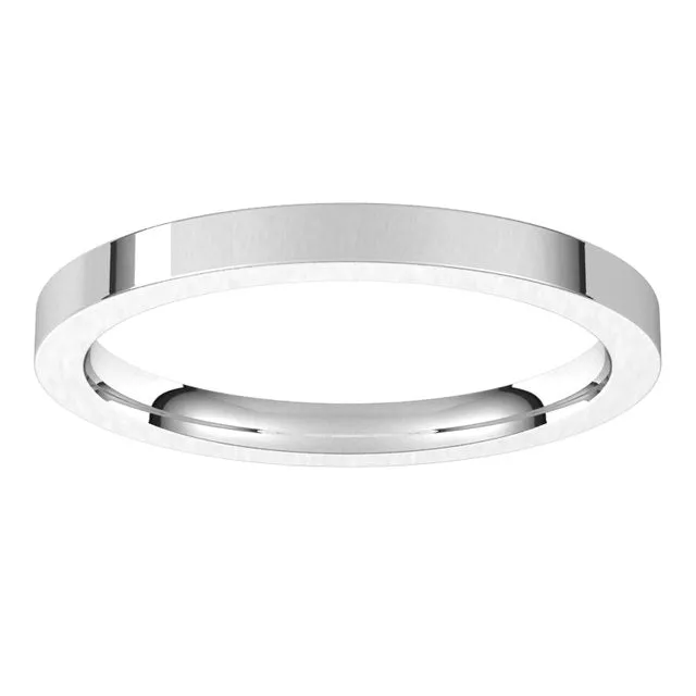 Platinum Flat Comfort Fit Wedding Band, 2 mm Wide