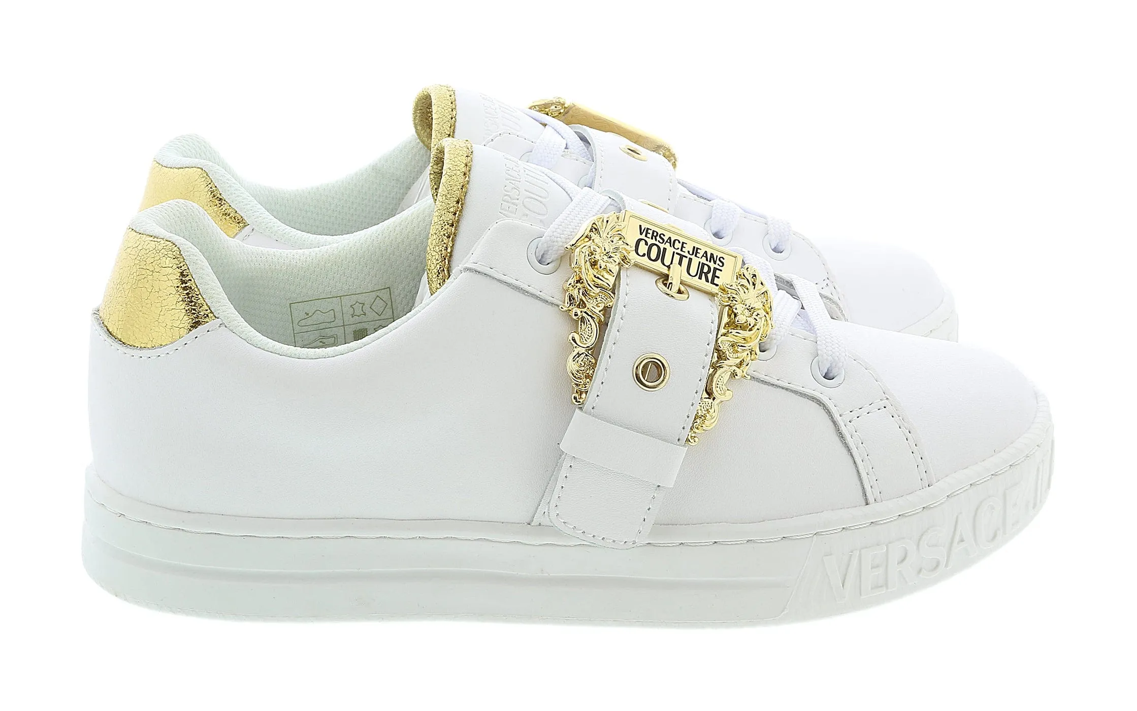 Versace Jeans Couture White Baroque Buckle Fashion Lace Up Sneakers-